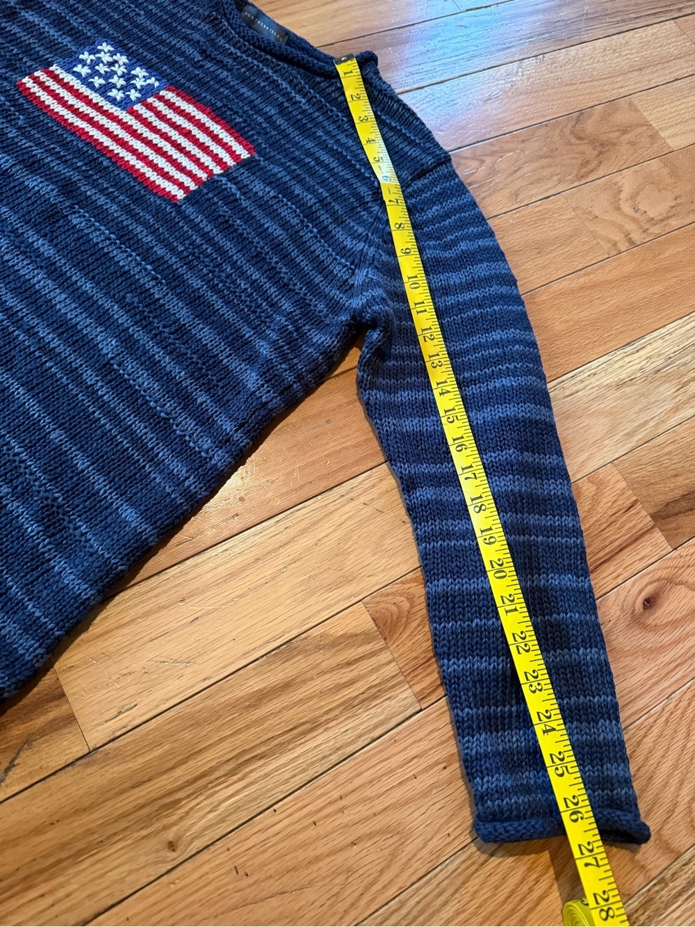 Northern Isles American Flag Crew Neck Sweater Navy Blue Striped Women’s Size XL - Picture 9 of 11